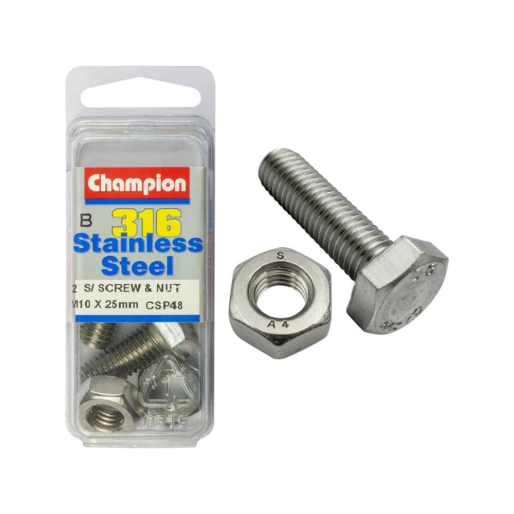 Screw Set + Nut 316 Stainless Steel 10 x 25mm Blister Pack_60039803_CSP48