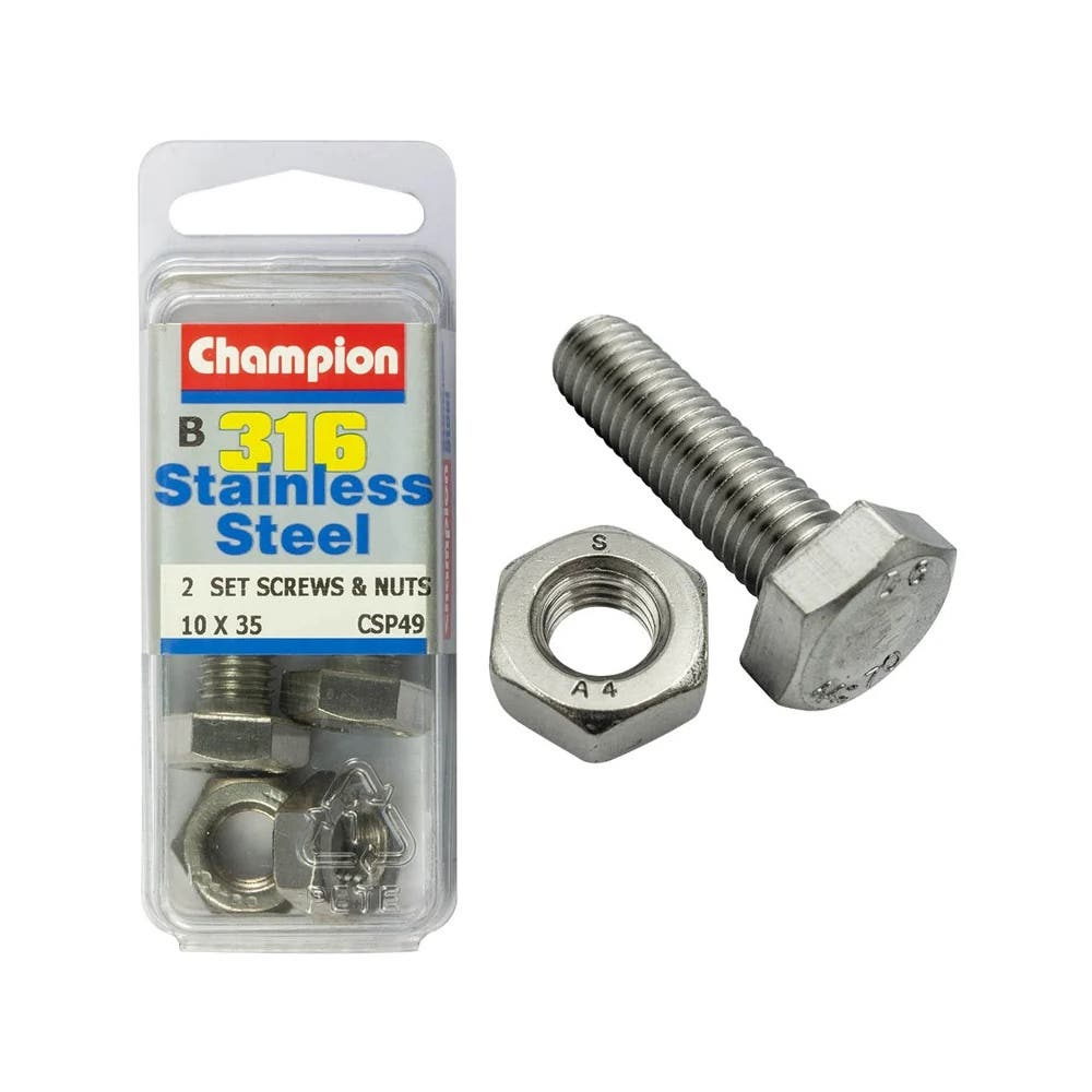 Screw Set + Nut 316 Stainless Steel 10 x 35mm Blister Pack_60039804_CSP49