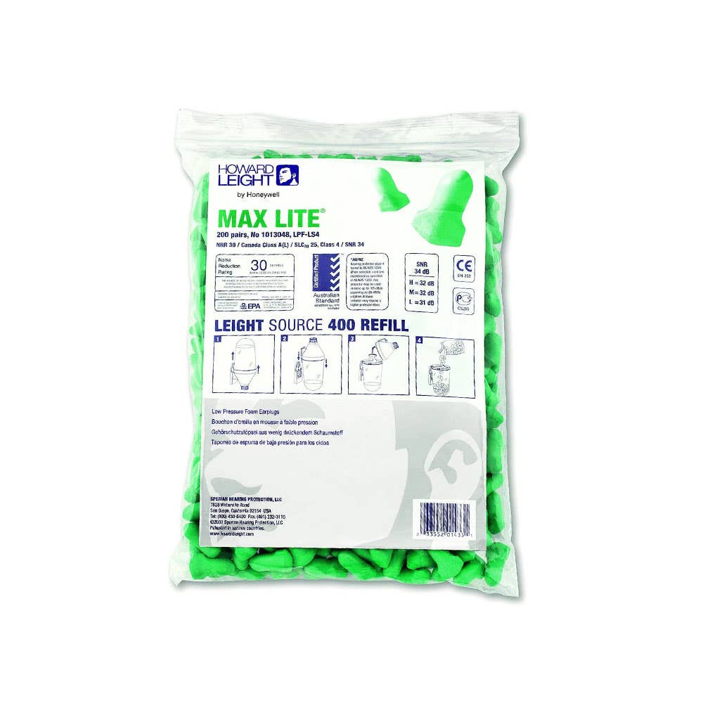 Max Lite® Uncorded Disposable Earplugs Class 4 200 Pairs Bulk Refill 90090130 LPF-LS4-REFILL
