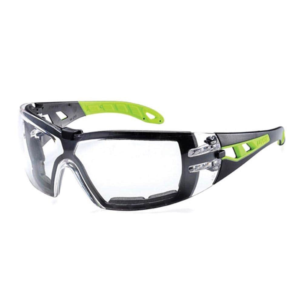 uvex Pheos THS Anti-Fog Safety Glasses & Dust Guard Clear Lens Black/Lime Frame Small Fit 36003895 9192-230G