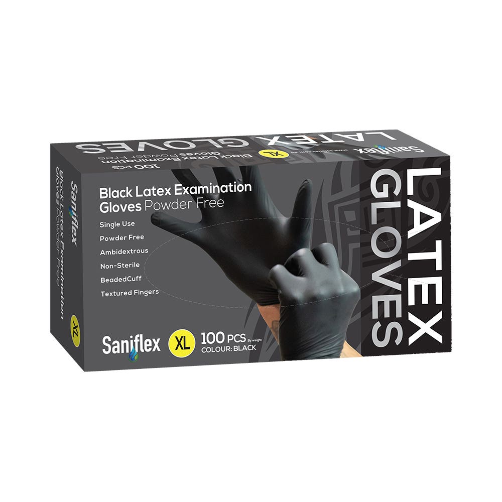 LAT100BLK Latex Examination Gloves Powder-Free Black_LAT100BLK