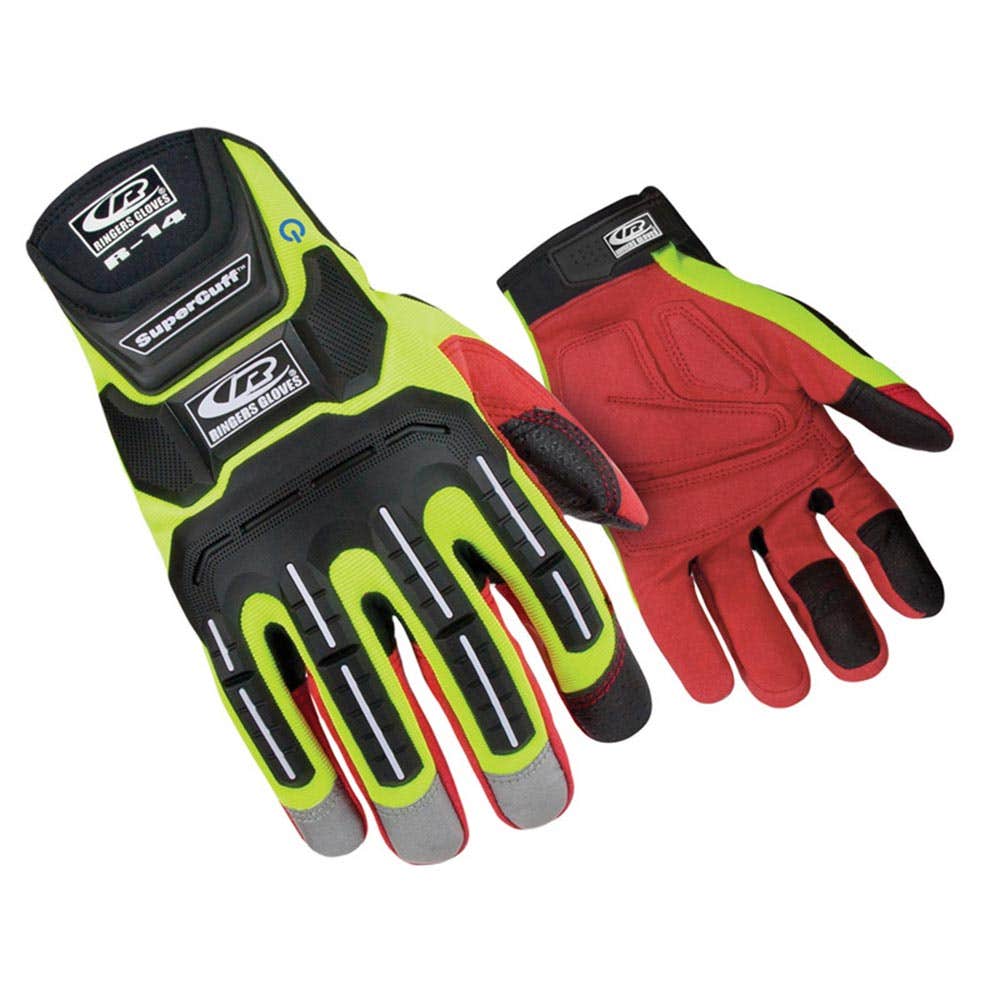 Gloves Mechanic Impact Hi Vis Green R14 Ringers_146