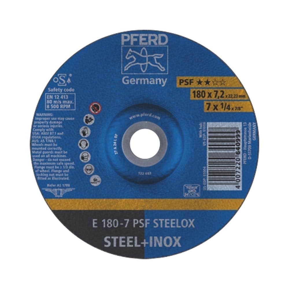 Grinding Wheel Depressed Centre Steel INOX 24 Grit 178mm PFERD 62017640 40006432 62017640