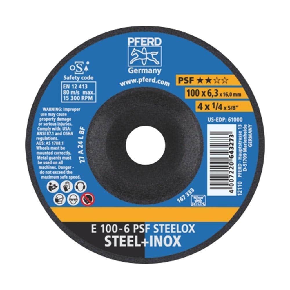 Wheel Grinding Steel INOX E100-6 A 24 L Ps-forte 100 X 6.3 X 16mm PFERD 40006430 62010720