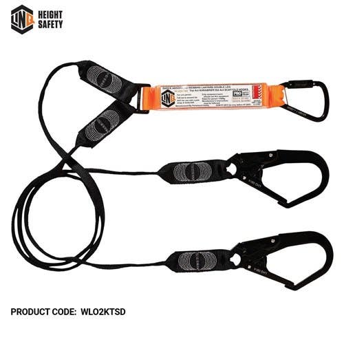 Lanyard 2m Shock Absorb Double Leg Tripple Action Karabiner + Scaff Hook 453551 WLO2KTSD
