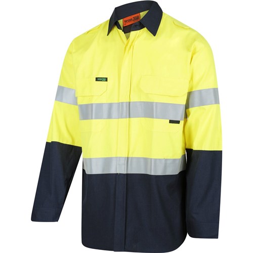 Shirt L/S Cotton PPE2 FR 190gsm Tape Hi Vis Yellow/Navy 4XL 2820 Workit 522166 2820YN4XL