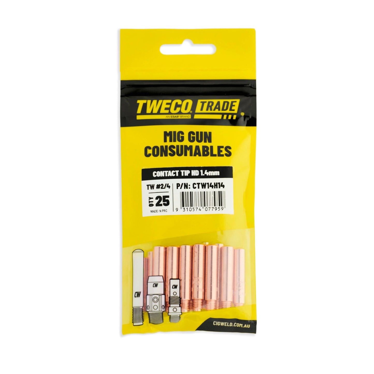 Contact Tip HD 1.4mm TW2/4 Pack 25 37100369 CTW14H14