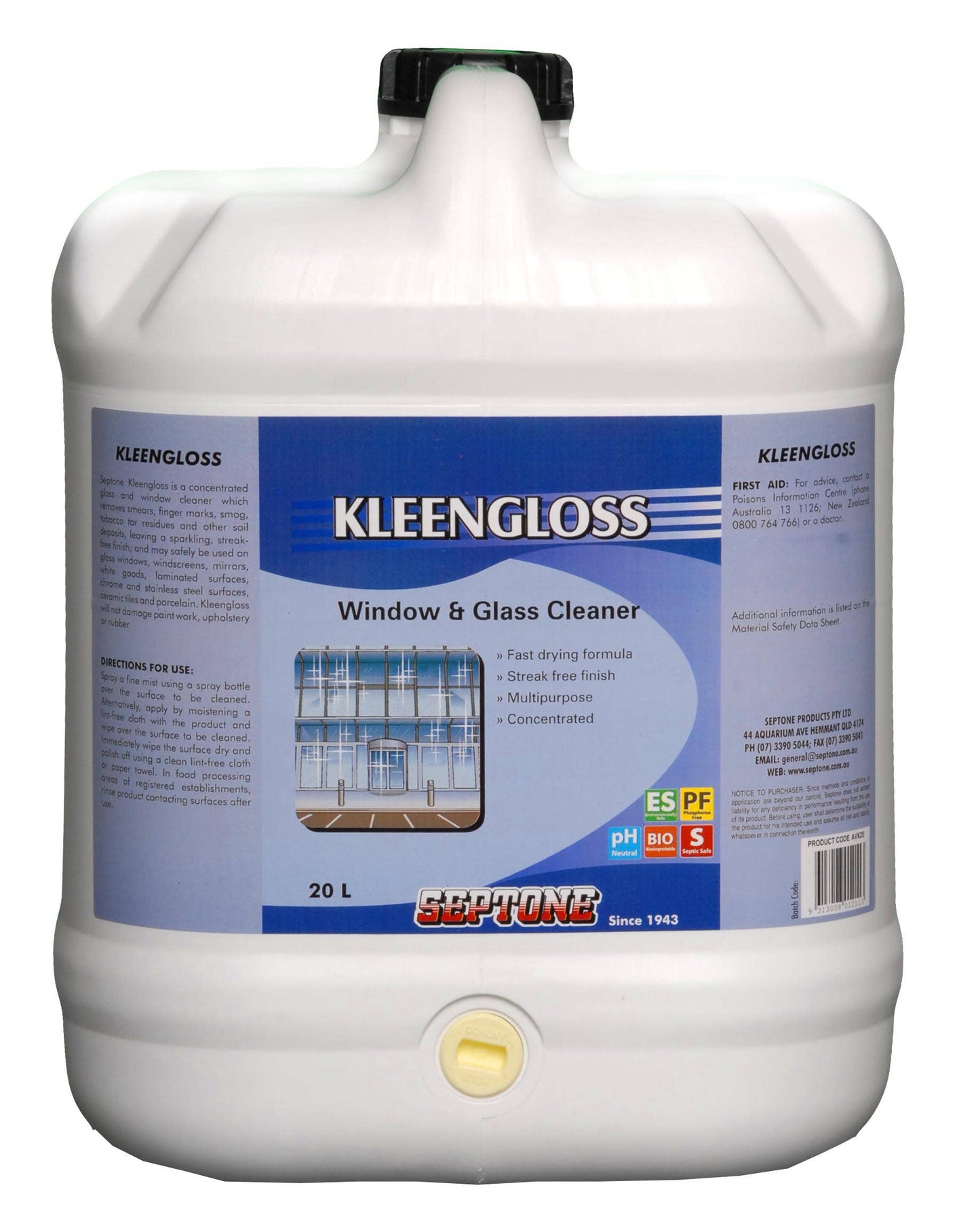 Cleaner Glass Window Kleengloss 20L 204001 AVK20