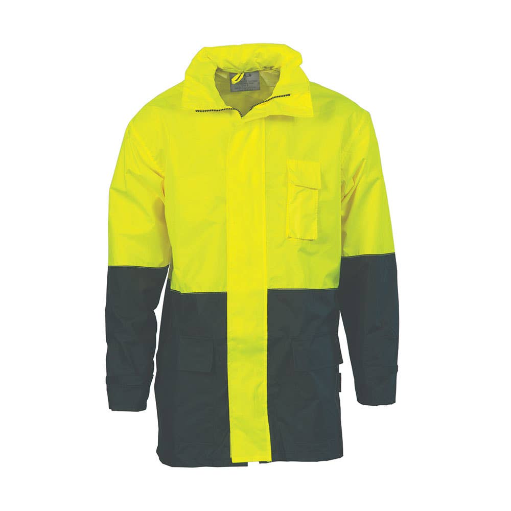 Jacket Wet Weather Large Yellow/Navy 190D Poly PU Hi Vis 3/4 Length 79921646 3877-Y/N-L