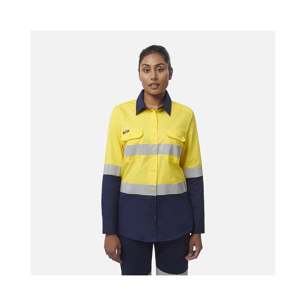 Shirt Womens Workcool L/S Ripstop Cotton 145gsm Tape Yellow/Navy 10 KingGee_40080908_K44227-YNA-10