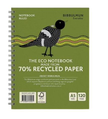 Bibbulmun Notebook A5 Spiral Side Open 120 Pages 70% Recycled_40055704_Bibbulmun Notebook A5 Spiral 70%