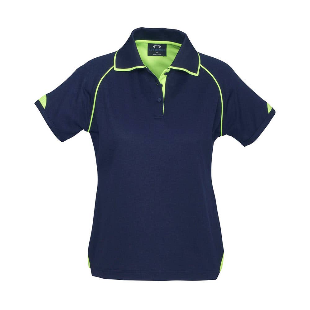 Shirt Polo Womens S/S Poly Cotton Biz Cool Fusion Navy/Fluoro Lime Size 12 531628 P29022 NAVY/Fluoro Yellow