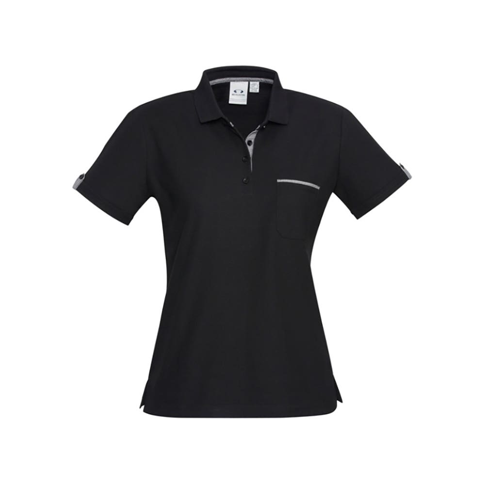 Ladies Polo Edge Contrast -Black/Check - 6 36021061 P305LS-BLK/CHECK-6