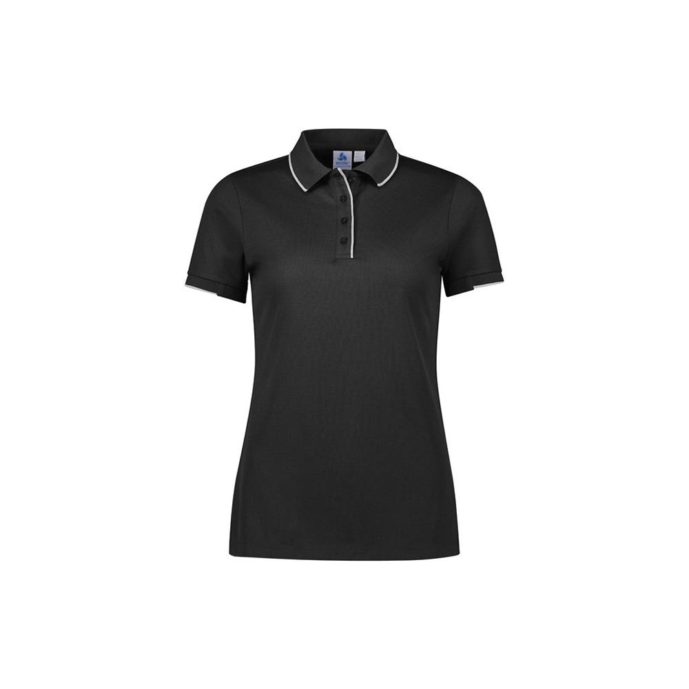 Shirt Polo S/S Polyester Womens Focus Black/White 12 571403 P313LS-BLK/WHT-12