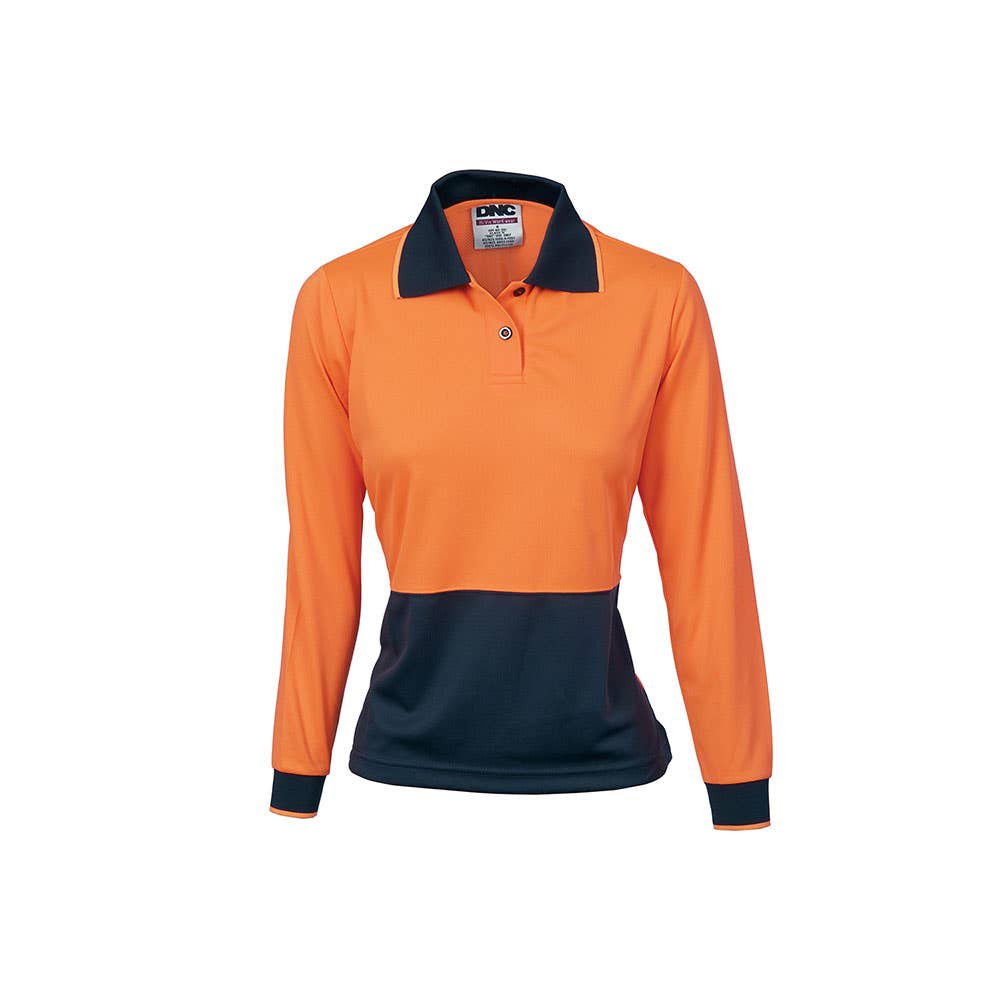Shirt Polo Womens L/S 10 Orange/navy 175gsm Poly Micromesh Hi Vis 401298 3898-O/N-10