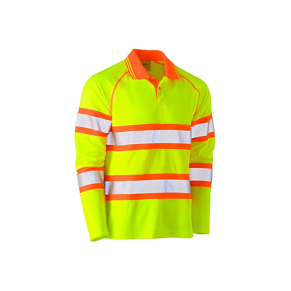 Shirt Polo L/S Poly Mesh Hi-Vis Taped Yellow/Orange 3XL Bisley 40013747 BK6223T TT223XL
