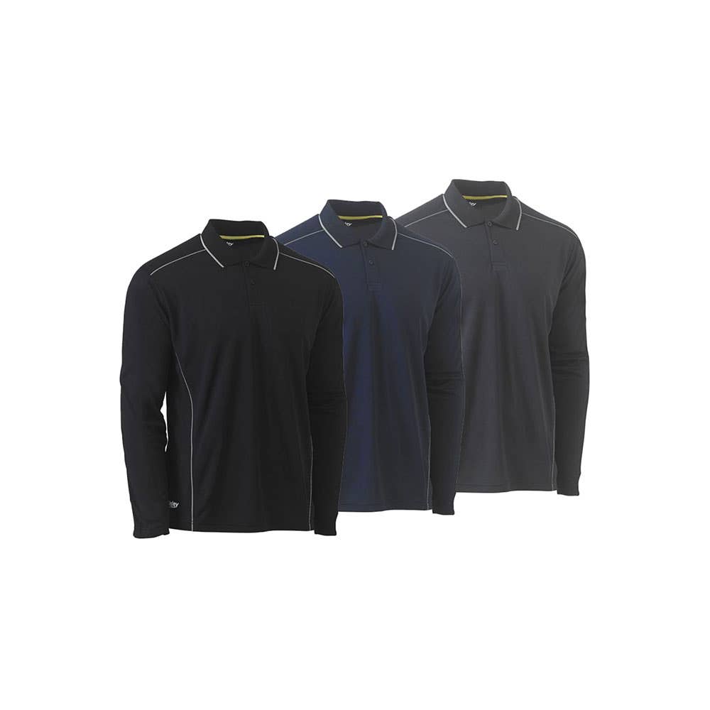 BK6425 Cool Mesh Long Sleeve Polo Shirt With Reflective Piping 140gsm BK6425
