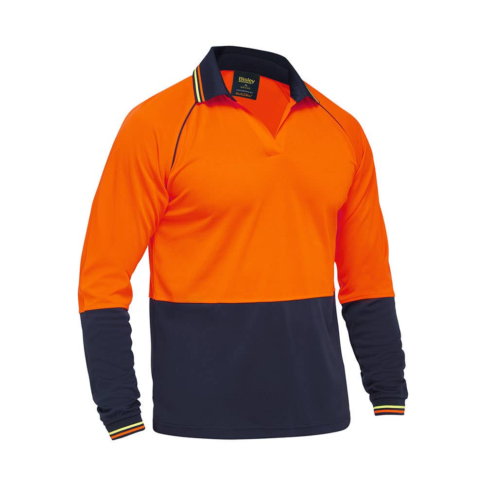 BK6440 Hi-Vis Long Sleeve V-Neck Polo Shirt Orange/Navy 2XL 40048262 BK6440 TT052XL