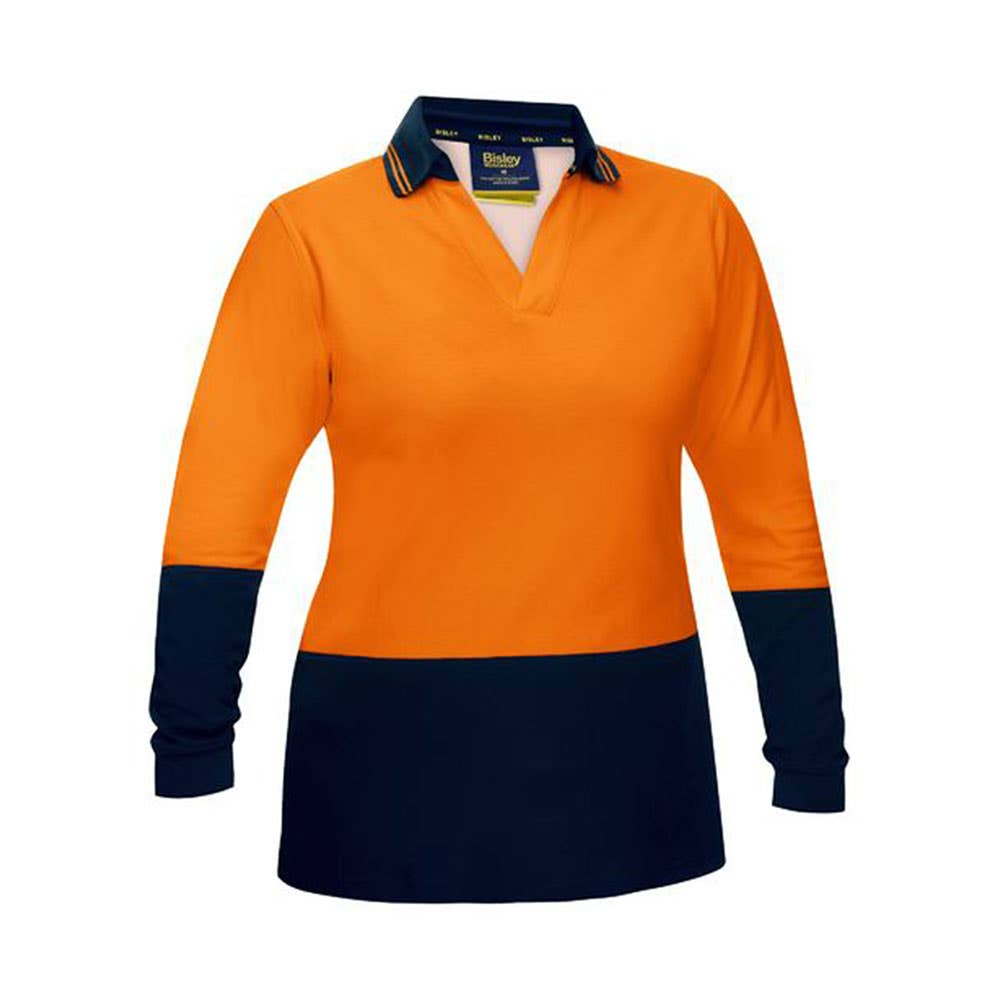 BKL6234 Women's Hi-Vis Long Sleeve V-Neck Polo Shirt Orange/Navy 10 40048243 BKL6234 TT0510