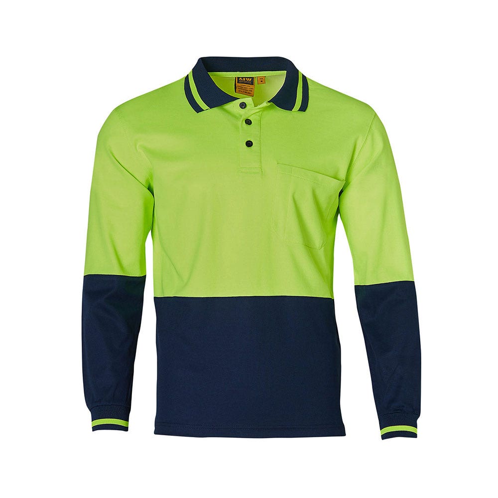 SW11 Hi-Vis Long Sleeve Polo Shirt 185gsm Yellow/Navy 7XL 36006565 SW11-YN-7XL