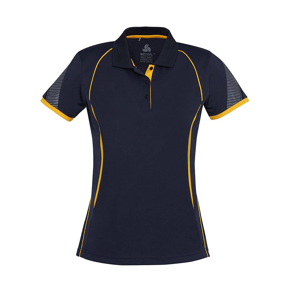 Shirt Polo Womens S/S Polyester Biz Cool Razor Navy/Gold 10 Biz_442020_P405LS-NAV/GLD-10