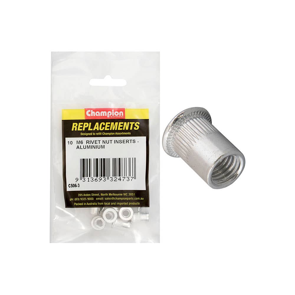 Replacement Rivet Nut Insert Aluminium M6 1.00mm 10 Pk 508023 CA506-3