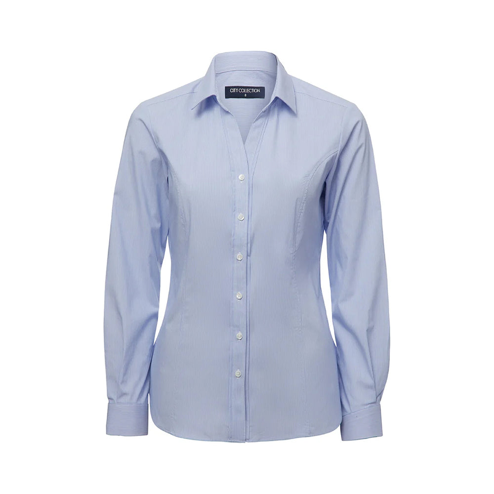 Shirt Womens Pinfeather Long Sleeve Poly/Cotton Blue 6_40083419_2264-BLU-6