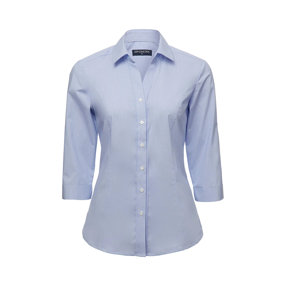 Shirt Womens Pinfeather 3/4 Sleeve Poly/Cotton Blue 6 City Collection_40082953_2265-BLU-6