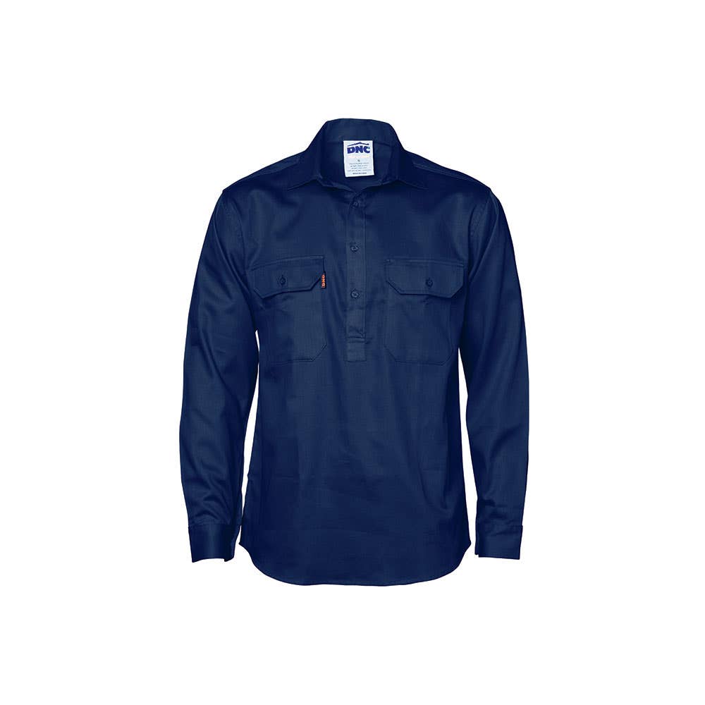 3204 Closed Front Long Sleeve Shirt Navy 190gsm 3204
