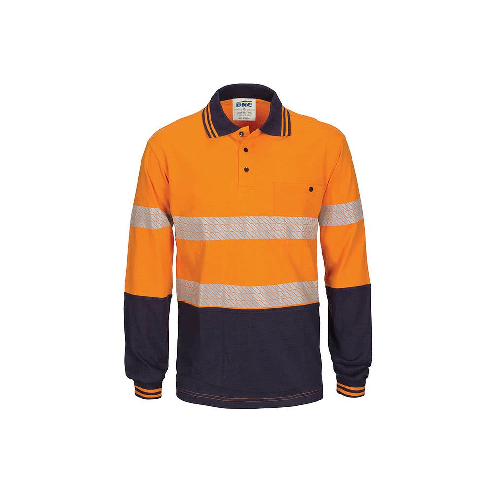 Shirt Polo Hi Vis Taped Cotton Jersey L/sleeve 3516 O/nav 2XL_513369_3516-O/N-2XL