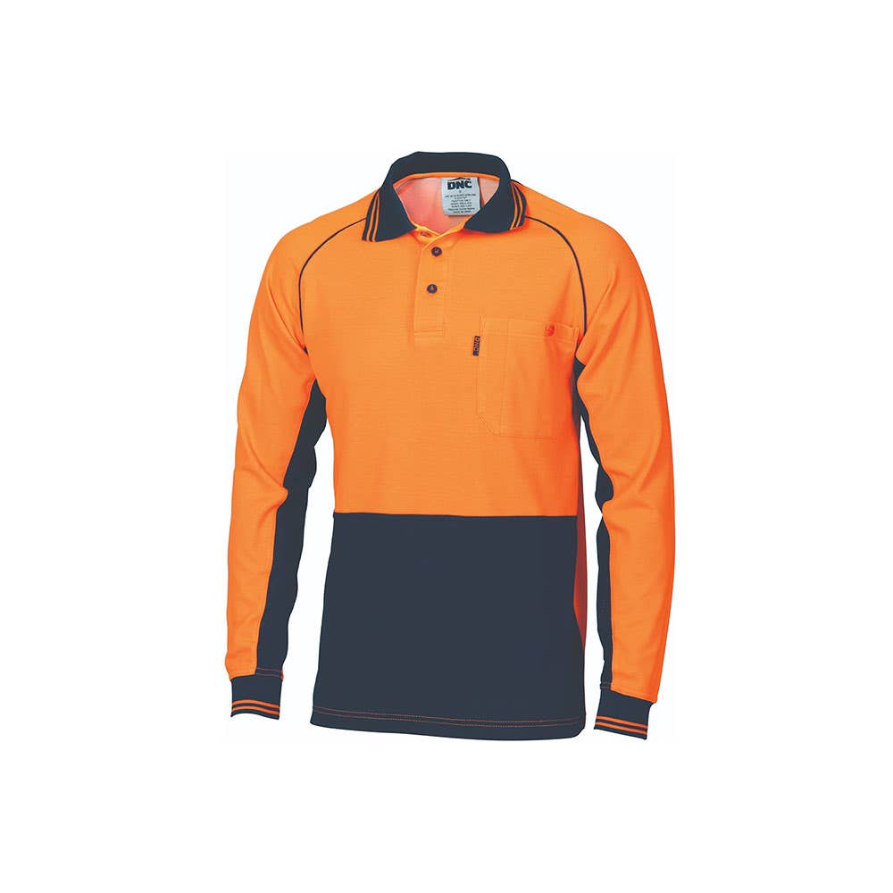 POLO 185gsm HiVis Cotton YELLOW Backed Cool-Breeze Contrast Polo - LARGE 487923 3720-ORG-LARGE
