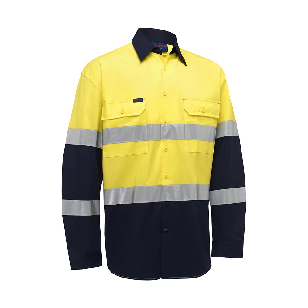 Shirt L/S Cotton Drill 145gsm Taped Bio Hi Vis 2XL Yellow/Navy Akurra_55546025_AKS4696T_TT012XL