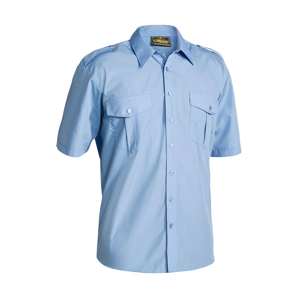 Shirt S/S Poly Cotton 110gsm Epaulette Sky 2XL Bisley 40007510 B71526 BALL2XL