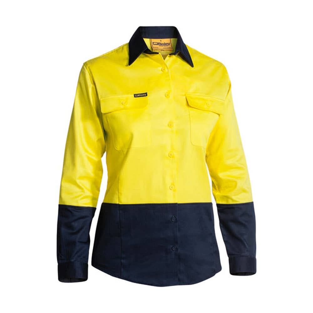 Shirt Womens L/S Cotton Drill 190gsm Hi Vis Yellow/Navy 6 Bisley_512894_BL6267_TT016