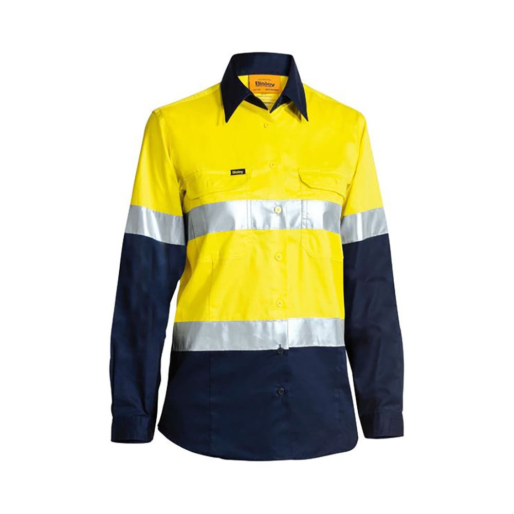 Shirt Womens L/S Cotton Drill 155gsm 3M Tape Hi Vis Ye/Na Bisley 12_40046805_BL6696T_TT0112