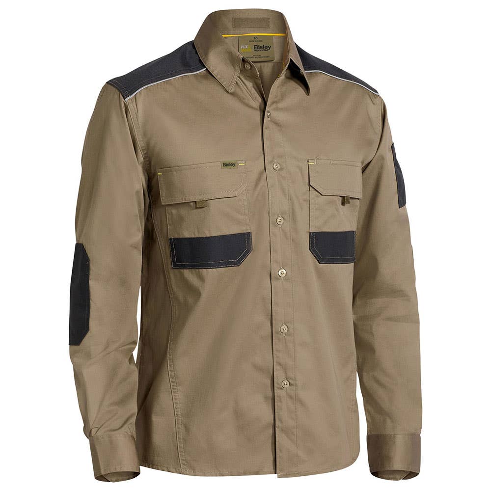 Shirt L/S 3XL Khaki Cotton 145gsm Mechanical Stretch Flex+Move Bisley_36002213_BS6133_BCDR3XL