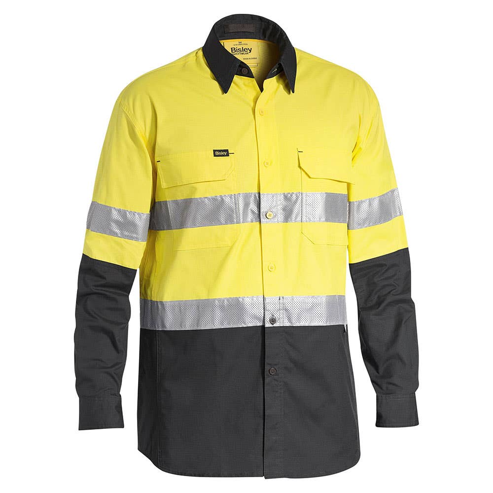 Shirt L/S 2XL Hi Vis Yellow/Charcoal Cotton Ripstop 150gsm Tape Bisley_36002275_BS6415T_TT232XL