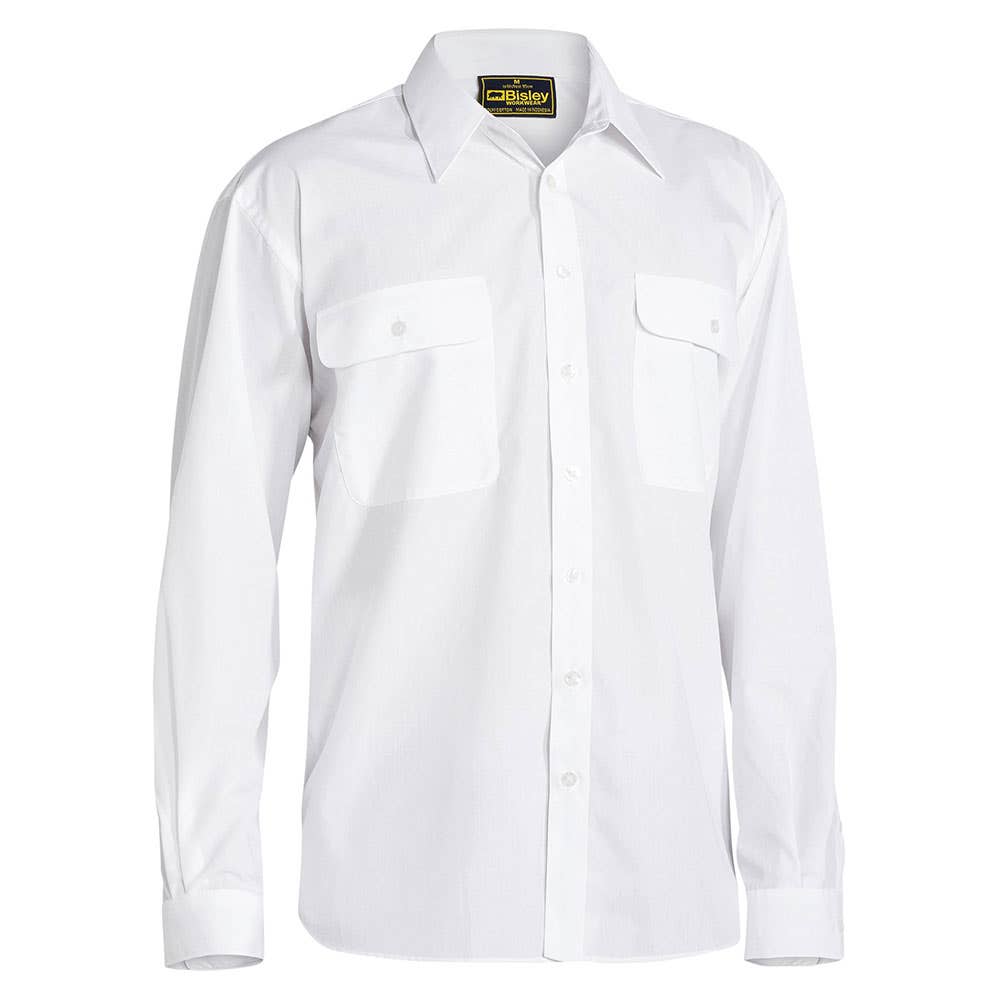 Shirt L/S Poly/Cotton 110gsm Perm Press White 2XL Bisley 90018488 BS6526 BWHT2XL