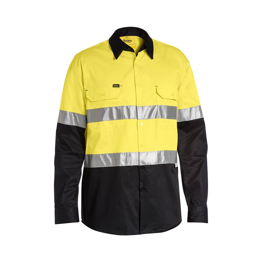 Shirt L/S Cotton Drill Cool Vent Tape Hi Vis Yellow/Black XL Bisley_440508_BS6696T_TT12XL