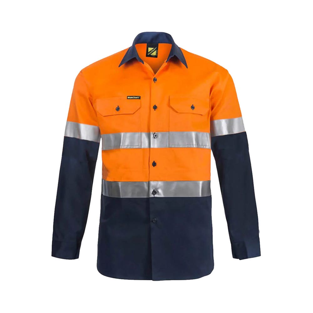 Shirt L/S Cotton Drill Cool Vent CSR Tape Hi Vis Orange/Navy 2XL Workcraft 532939 WS6030-O/N-2XL