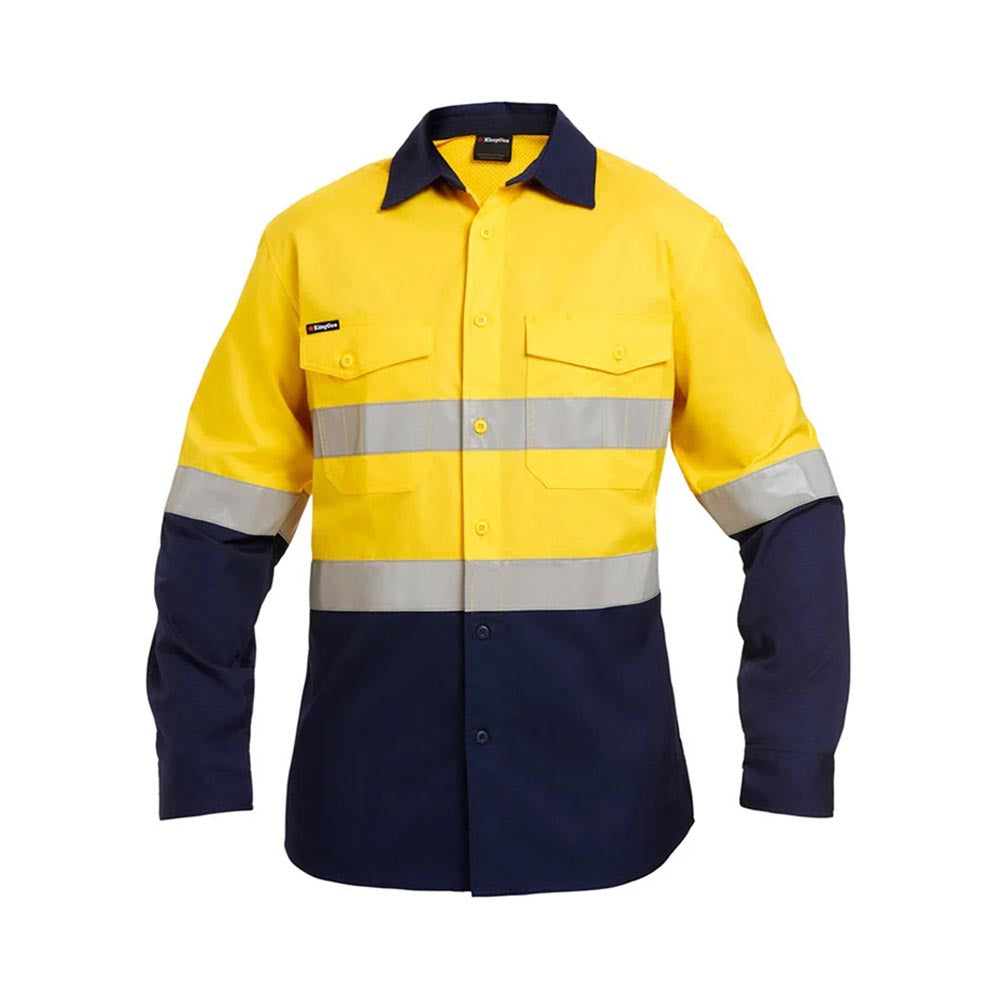 Shirt L/S Workcool2 Cotton 145gsm 3M Tape Hi Vis Yellow/navy 2XL King Gee_300505_K54880-YEL/NVY-2XL