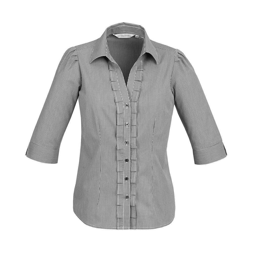 Ladies Edge Check 3/4 Shirt Black - 10 504627 S267LT-BLK-10