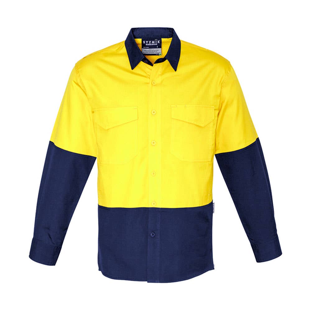 Mens Cooling Hi-vis Spliced Shirt L/S Yellow/Navy - ZW128 Size 7XL 520143 ZW128-Y/N-7XL