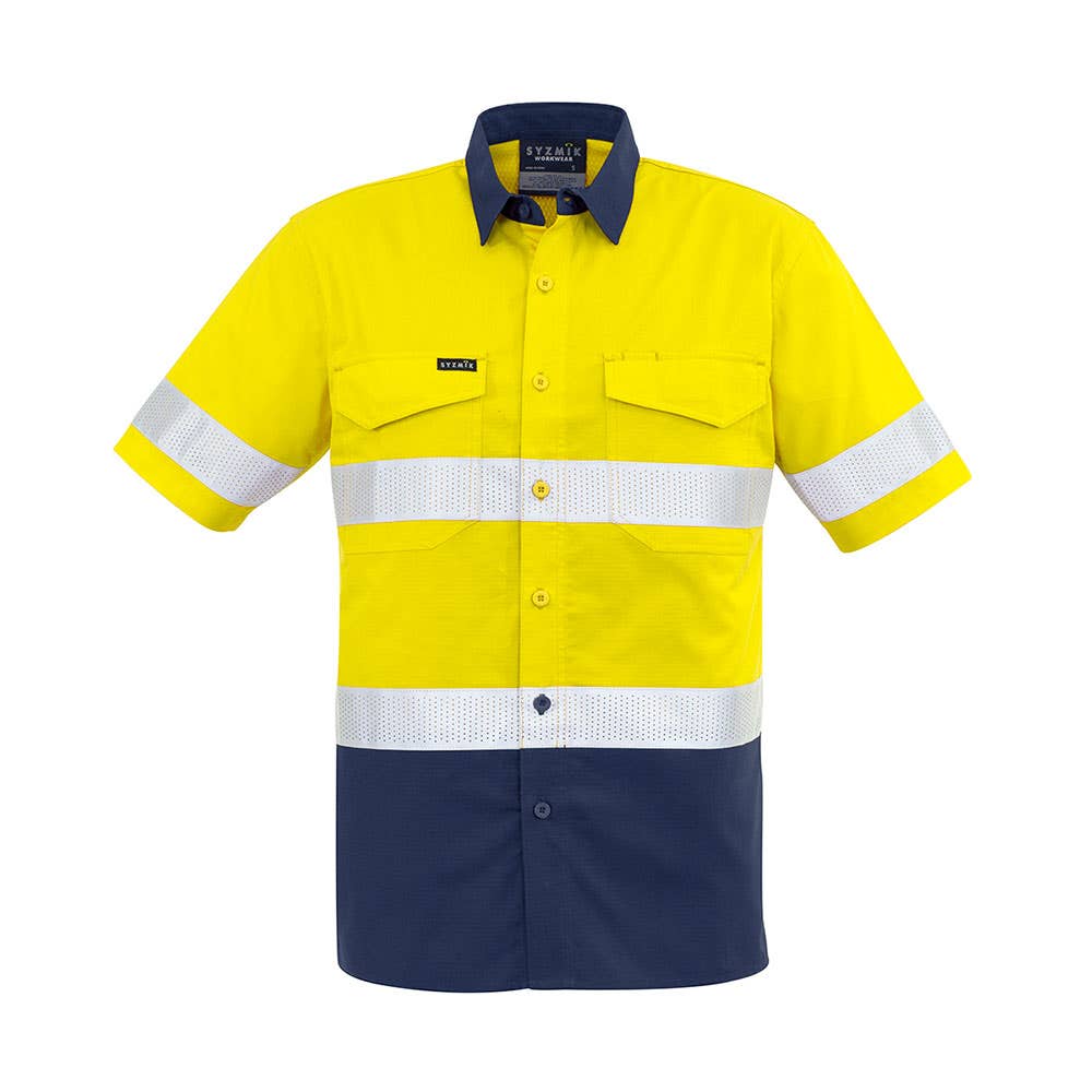 ZW835 Rugged Cooling Hi-Vis Taped Short Sleeve Shirt 145gsm Yellow/Navy 7XL 528171 ZW835
