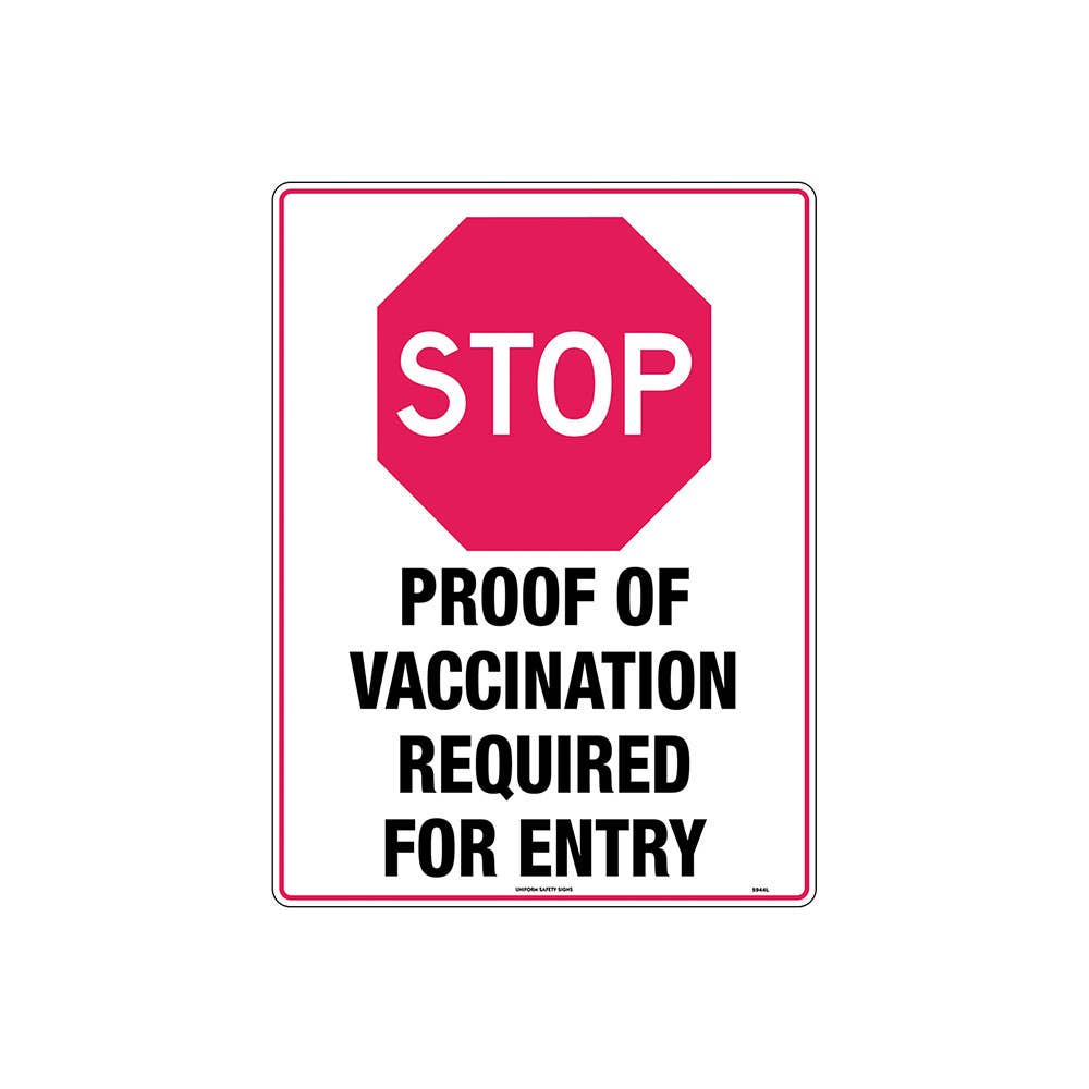 Sign STOP PROOF OF VACCINATION REQUIRED 600 x 450mm Poly 504959 5944LP