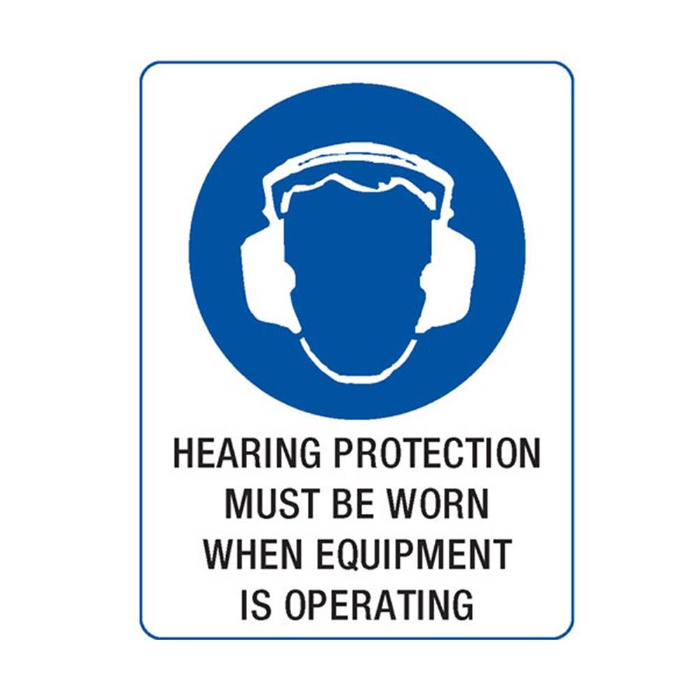 Mandatory Sign HEARING PROTECTION MUST BE WORN Vinyl 240 x 180mm 497745 BS2679