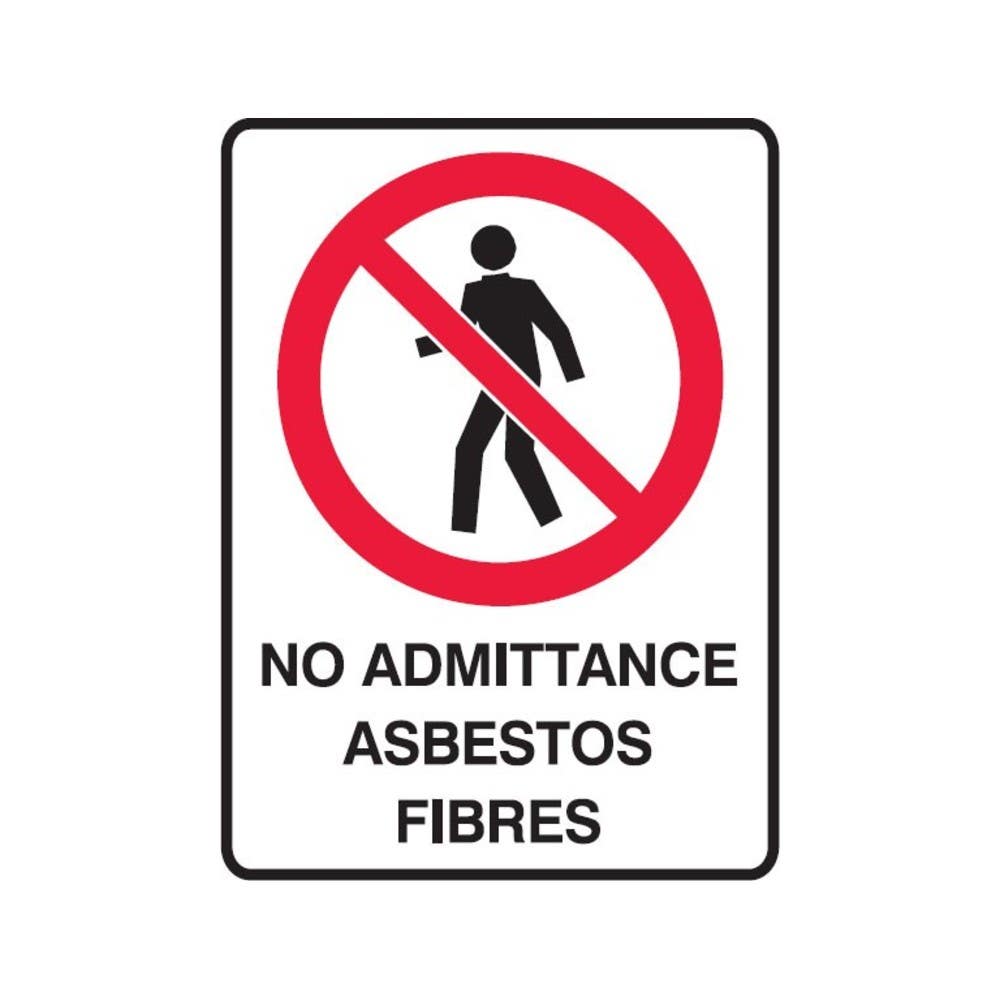 Sign NO ADMITTANCE ASBESTOS FIBRES 180 x 250mm Self Adhesive Vinyl 90038696 840228