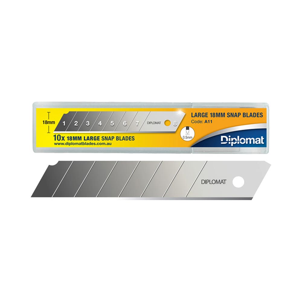 A11 Replacement Snap Cutter Blades 18mm Pk 10 Diplomat 1070377 A11