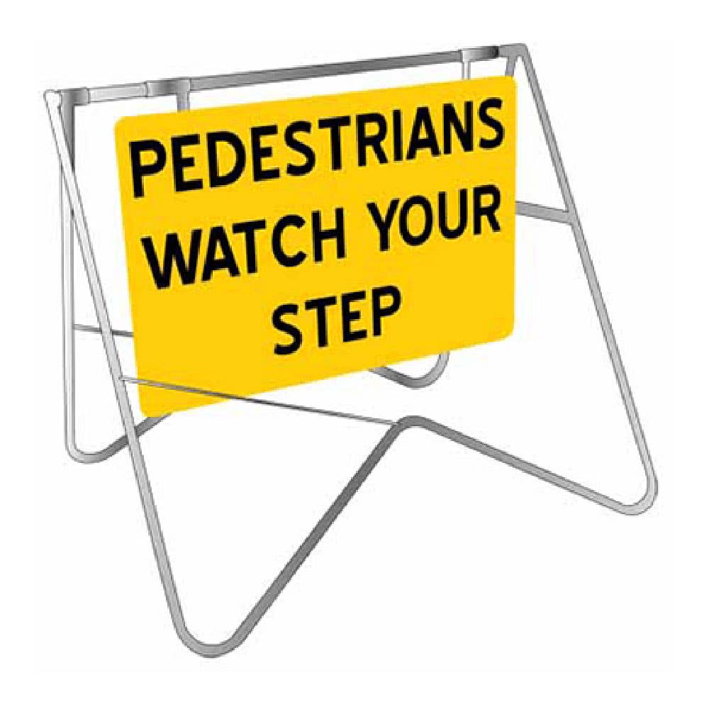 Sign + Swing Stand PEDESTRIANS WATCH YOUR STEP 900X600mm Class 1 Reflective 211314 STD503
