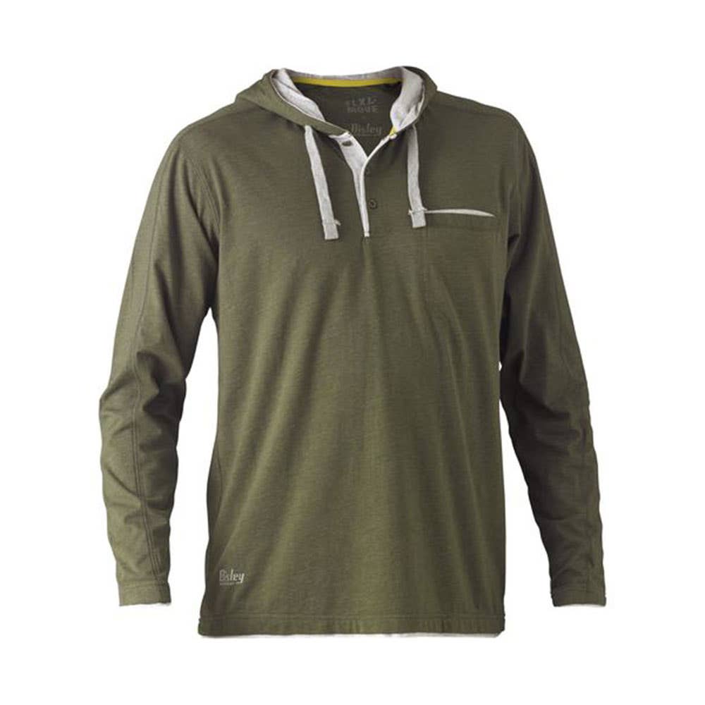 Tee L/S Hoodie Poly Cotton 160gsm Flex + Move Green Marle 3XL Bisley 40010084 BK6220 BTHY3XL
